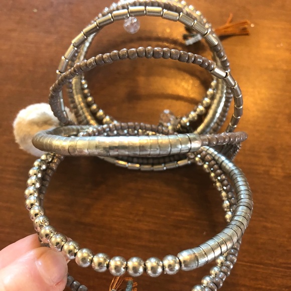 Silver beads & Tassels slinky like wrap Bracelet - Picture 3 of 5